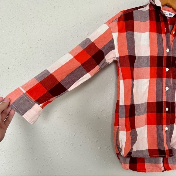 🦋 Old Navy Orange Boyfriend Button Up Long Sleeve Flannel XS Petite - Picture 2 of 7